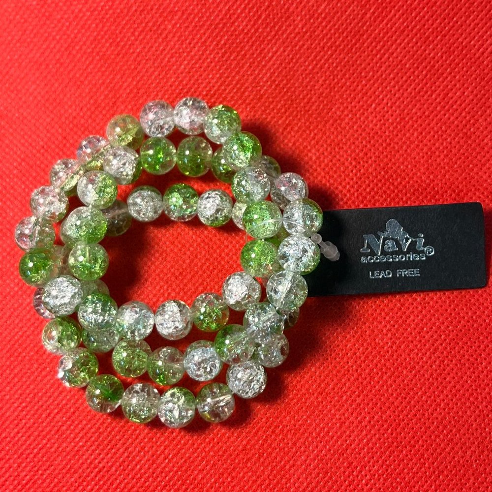 Green Crackle-Set of 3- NAVI Fine Glass Lead Free Beaded Stretch Bracelets